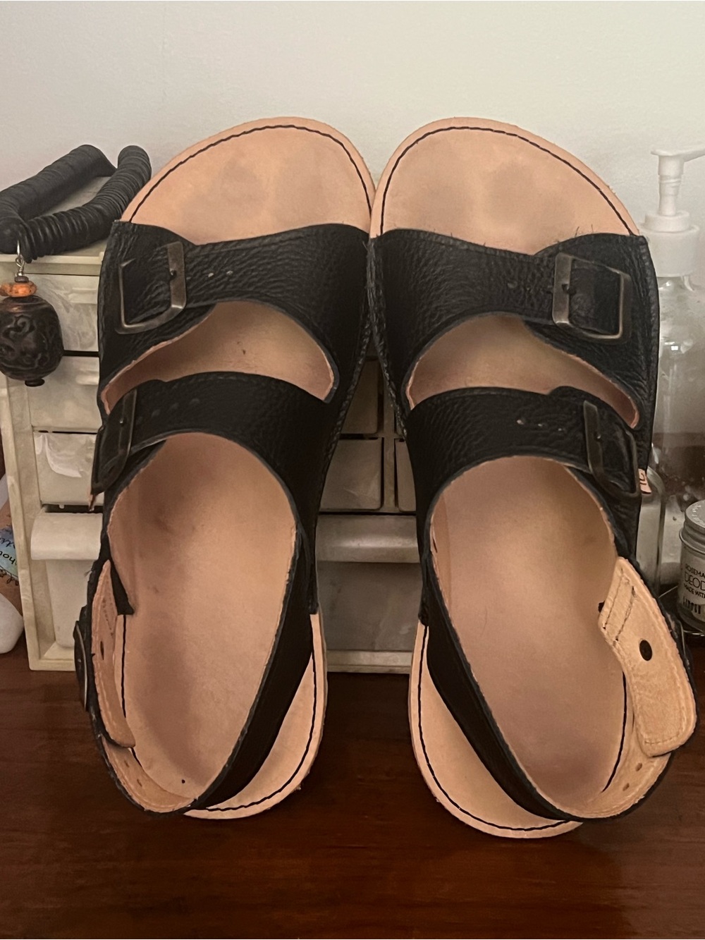 Tomar Creations Barefoot birks-like Black Two-Strap Buckle Sandals